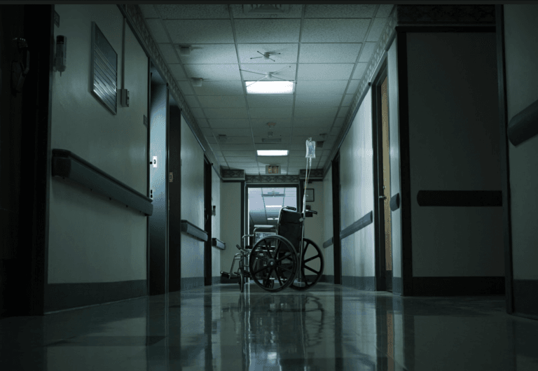 Quiet hospital corridor at night, the setting for healthcare security patrols
